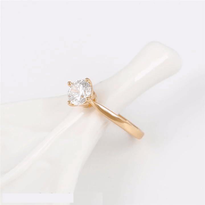 Classic Solitaire Engagement Ring, 18K Rose Gold Plated, Round Cubic Zirconia, Gift Velvet Box2