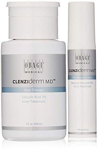 Obagi CLENZIderm M.D. Pore Therapy Salicylic Acid 2% Acne Treatment And Obagi CLENZIderm M.D. Therapeutic Lotion Benzoyl Peroxide 5% Acne Treatment.