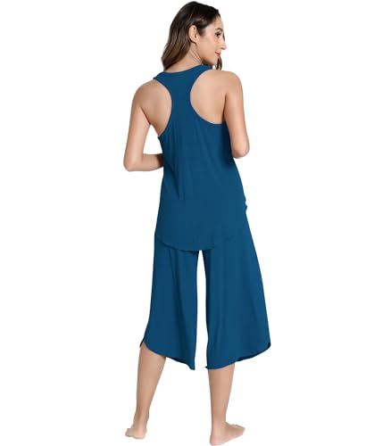 Image of NACHILA Bamboo Viscose Pajamas for Women Racerback Tank Capri Set | High Side Slits Design, Unrestricted Movement, Cooling Feel, Relaxed Loose Fit, for Hot Sleepers