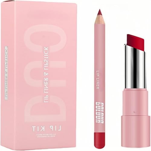 Premium Long Lasting Waterproof Red Lip Liner & Lipstick Set for Women – 2-in-1 Matte Lip Kit with Smudge-Proof Formula, Perfect for Date Night & Parties (Vintage Red)