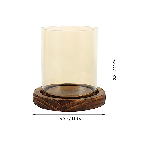 Homsfou Dining Table Decor Glass Candle Holder With Wood Base Hurricane Candleholder Chimney Tube Glass Open Ended Candle Stand For Wedding Table Home Decor Party Holiday Desktop Decor thumb #7