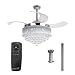 Parrot Uncle Ceiling Fan with Lights 46 Inch LED Ceiling Fans Retractable Blades Modern Crystal Chandelier Fan Chrome Finished with Remote Control, Replaceable 4000K Cool White Lights, Not Dimmable