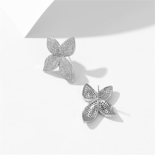 Luxury Flower Cubic Zirconia Crystal Statement Stud Earrings for Women Dainty 925 Sterling Silver Post Diamond Petal Flowers Huggie Studs Fashion Trendy Jewelry Wedding3