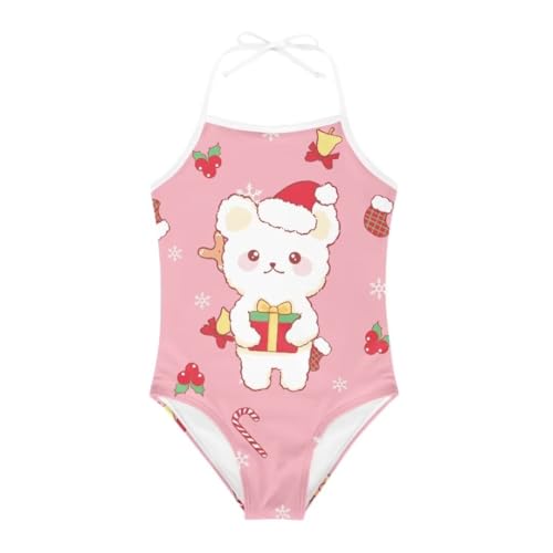 Image of Christmas Kids One-Piece Halter Swimsuits Beach Swimwear Bathing Suit for 3-10 Years Girls