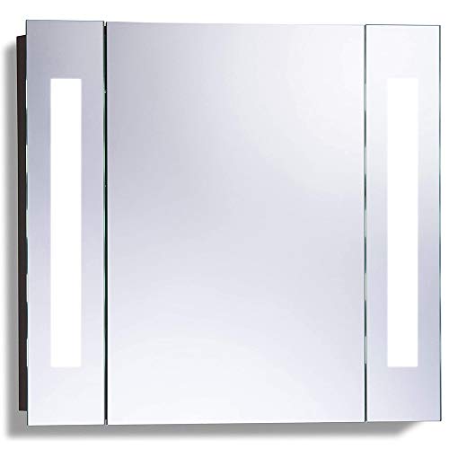 TMEE LED Illuminated Bathroom Mirror Cabinet with Anti-fog Function Shaver Socket and Sensor led Strip Light Switch For Makeup Cosmetic Shaver Charging