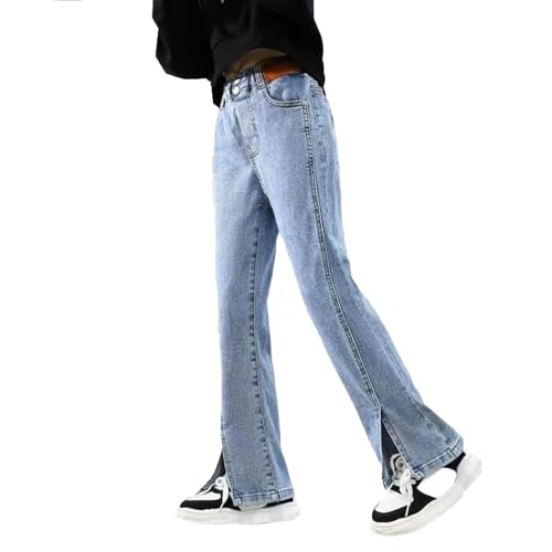 Teen Girl's Hem Stretchy Flare Jeans High Waist Bell Bottom Toddler Denim Long Pants Summer Streetwear with Pocket