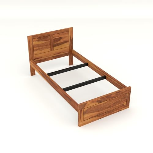 Image of Solid Sheesham Wooden Bed 6X4 Bed Single Bed Without Storage for Bedroom - Single Cot Wooden BedSingle Size for Living Room Guest Room - 12 Month Warranty (Noah Honey)