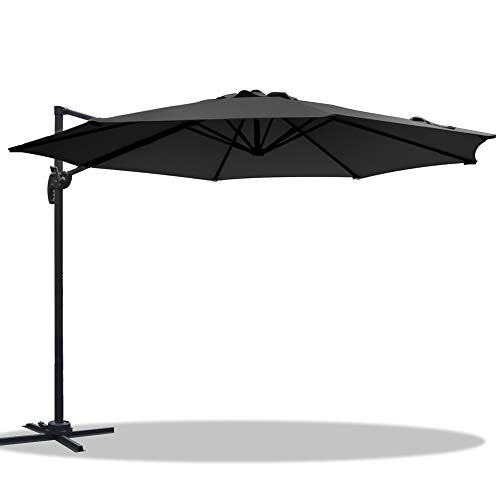 Instahut Outdoor Umbrella 3m Black Cantilever Roma Umbrellas Stand, Sun Beach Garden Gazebo Canopy Home Patio Camping Tent, 360° Rotatable Shading Water Resistant and UV