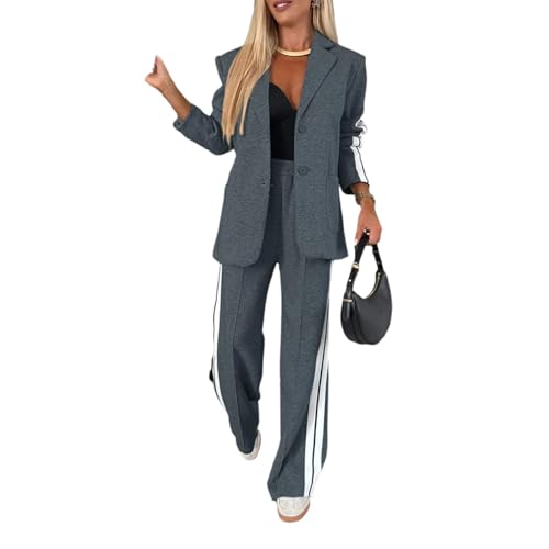 Jasperbelly Women's Lapel Long Sleeve Casual Suit Blazer Jackets and Dressy Wide Leg Pant Suits with Pockets 2 Piece