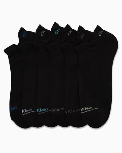 Image of Calvin Klein Mens 6 Pack Cushioned Low Cut Tab No Show Socks | Lightweight Low Profile Build With a Back Tab Heel Guard, Stays Hidden and Blister Free in Sneakers and Loafers All Day