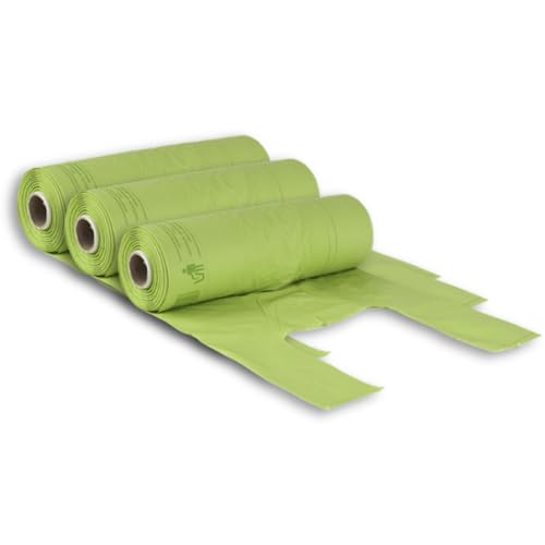 Virsus 3 Rotoli Buste Shopper Verde a Strappo 3kg Circa 165 Buste Shopper biodegradabili compostabili Misura 30+20x60 Sacchetti per Organico Raccolta differenziata