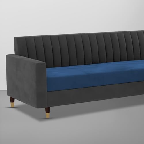 Image of Casaliving Garcia 3 Seater Sofa Set for Living Room (Blue Black Colour) Premium Fabric Sofa