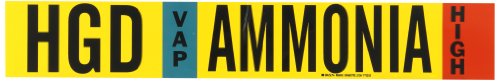Brady 90405 Ammonia (IIAR) Pipe Markers, B-946, 2 1/4" Height X 14" Width, Black, Sky Blue, Red On Yellow Pressure Sensitive Vinyl, Legend "HGD - Ammonia"