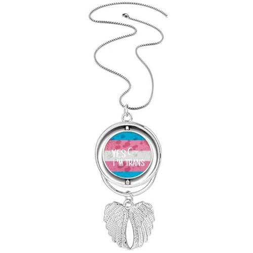 Collier Yes I'm Trans avec pendentif ailes d'ange en acier pour la communauté