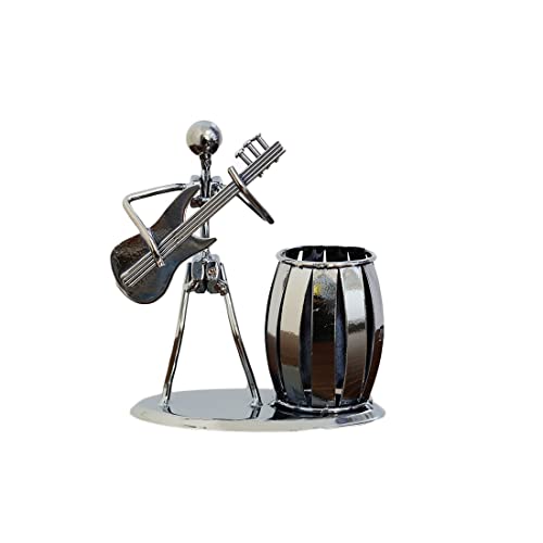 Porte-stylo en métal - Joli porte-stylo - Décoration de bureau - Organisateur de bureau - Cadeaux uniques sur le thème de la musique - Chapeau en fer - Décoration artistique (basse électrique) Cover