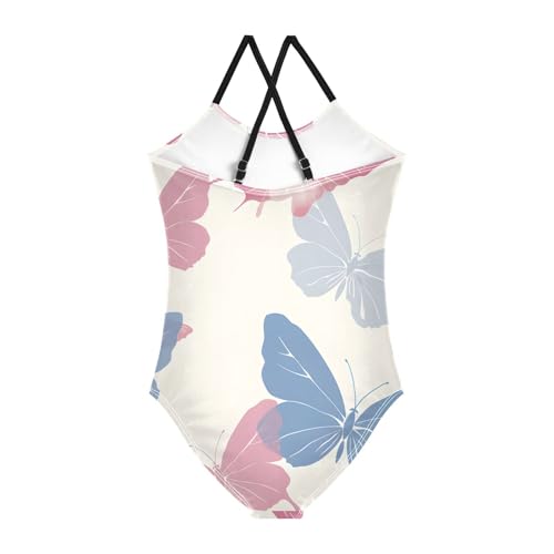 Bolaz Girls Swimsuits One-Piece Bathing Suits Multicolor Kids Sport Summer Beach Swimwear for 3-10 Years Old-Pastel Butterflies on Cream Pattern2