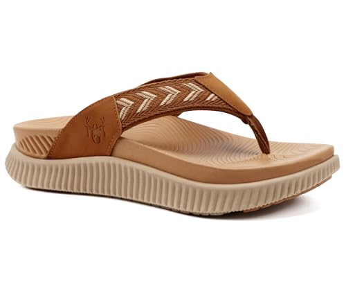 KuaiLu Womens Orthotic Flip Flops Athletic Thick Cushion Recovery Cloth Thong Sandals Summer Slip On Yoga Mat Ladies Sport Walking Sandles Comfy Plantar Fasciitis Arch Support Beach Khaki Size 6