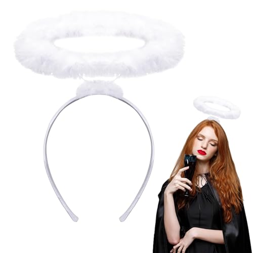 Diadema de Halo Ángel, diadema de ángel blanco, diadema con corona de plumas para accesorios de fotos de fiesta de máscaras de carnaval halloween
