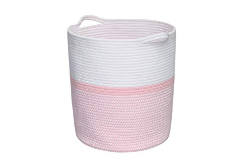 Clothes Basket with Handles, Cotton Rope Basket, Laundry Basket, Pink Storage Basket, Woven