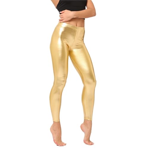 Shiny Metallic High Waist Stretch Leggings Women Wet Look Faux Leather Legging Bright Candy Color Trousers Rose Gold XX-Large