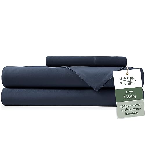 Image of Hotel Sheets Direct 3 Piece Bed Sheet Set Twin Size, 100% Viscose Derived from Bamboo Sheets Set with 1 Pillowcase, Cooling & Breathable Luxury Bedding, Moisture-Wicking, Silky Soft Texture, Navy Blue