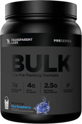 Image of Transparent Labs Bulk Black Pre Workout - Clinically Dosed, Naturally Sweetened Preworkout for Men and Women with Beta Alanine Powder, Citrulline Malate, & Caffeine- 30 Servings, Blue Raspberry