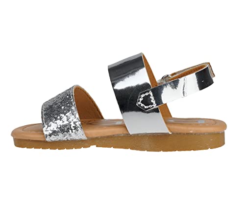 bebe Girl's Sparkly and Strappy Glitter Leatherette Flat Sandals with Adjustable Strap (Toddler/Little Kid)3