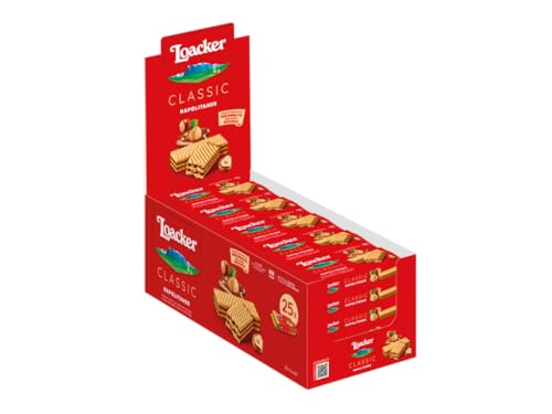 Loacker - Classic Napolitaner - Klassische Waffeln mit zwei Schichten zarter Haselnuss-Creme aus 100 % italienischen Haselnüssen in der Großpackung - Essen und Snacks 25 Stk á 45 g*