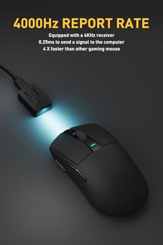 Image of DAREU A950pro 4K Wireless Gaming Mouse:55g Ultra-Lightweight,4KHz Polling Rate,PAW3395 Optical Sensor,26K DPI,6 Programmable Buttons,Support 15min Fast Charging &Tri-Mode Connection (Black)