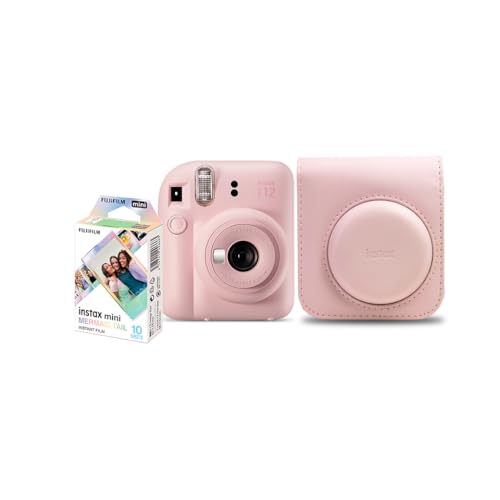 Kit Câmera Instax Mini 12 com pack 10 fotos Mermaid Tail e Bolsa Rosa
