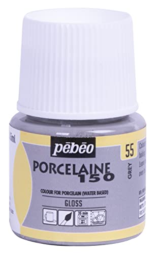 PEBEO Porcelaine 150 Ceramic Paint - Water-Based High-Gloss Color Paints for Porcelain, Premium Art Supplies, Non-toxic & Heat-Safe, 45 ml Bottle, Grey