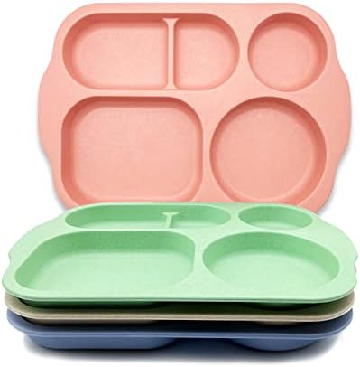 KITLAB Unbreakable Divided Plates, 4 Pack Wheat Straw Tray, Large...