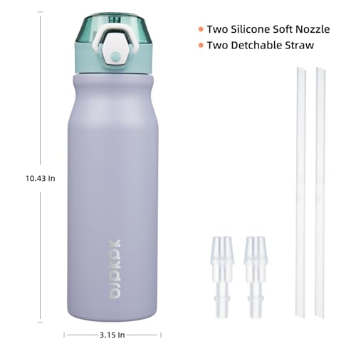 Image of BJPKPK 25 oz Insulated Water Bottle, Straw, Handle, Stainless Steel Flask | Leak Proof Locking Lid, Thermal, Double Wall Vacuum, Keeps Hot /Cold, BPA Free, Dishwasher Safe, Travel & Sports, Modern Blue
