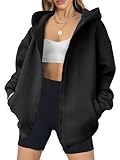 ANRABESS Womens Zip Up Hoodies Oversized Sweatshirt Long Sleeve Fleece Jackets Coat Workout Y2K Outfits 2025 Fall Trendy Black Large