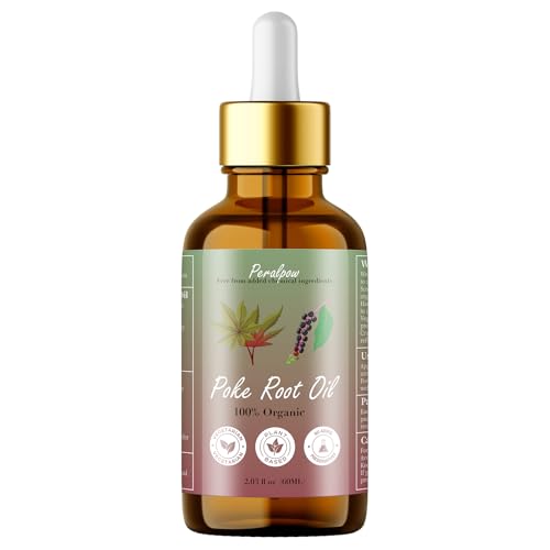 Peralpow Organic Poke Root Castor Oil Supports Cysts Boils Fibroids Swollen Lymph Nodes Breast & Joint Health - Organic Lymphatic Aid - Natural Deep Tissue Relief - 2.03oz -