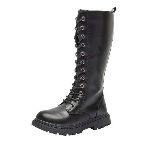 IWIHMIV Girls Riding Boots Girls Tall Boots Mid Calf Boots Leather Girls Riding Boots Fashion Side Zipper High Boots for Toddler