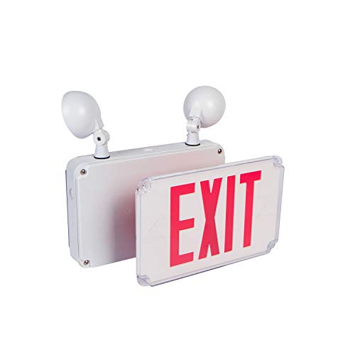Morris Products Wet Location Combo Led Exit Emergency Light – Red Led Color, White Housing – Compact Design, Energy Saving – Fully Automatic – Thermoplastic, Glare Free, Adjustable – High Output, (73456) #TOP1