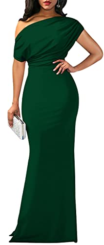 Image of shengfan Formal Evening Dress for Women Elegant 2025 Sexy Off Shoulder Ruched Wedding Guest Bodycon Party Maxi Dresses