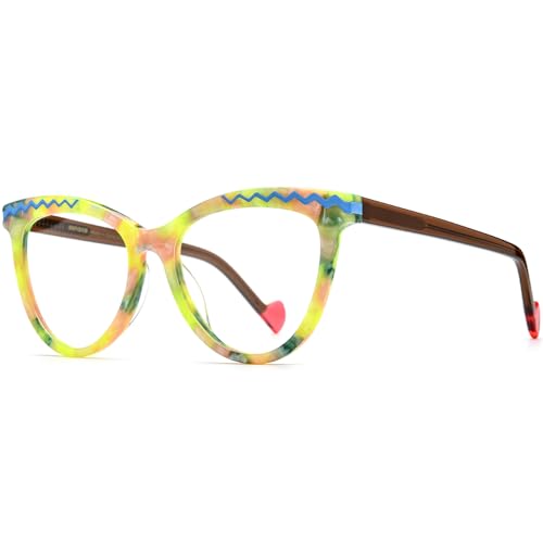Image of HEPIDEM Multicolor Acetate Glasses Frame Women Cat Eye Eyeglasses Men Optical Spectacles 9291