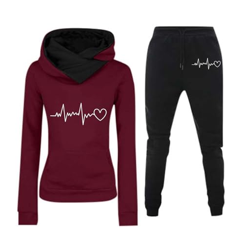Generisch Conjunto para mujer de dos piezas, sudadera con capucha, pantalones largos de jogging, conjunto de entrenamiento, chándal, sudadera, conjunto elegante, rojo, M