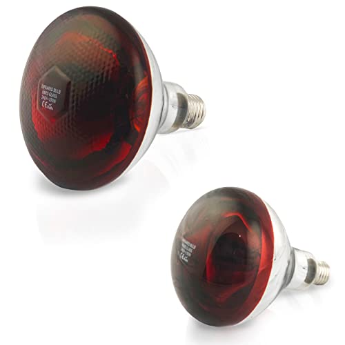 2 Stk 250 Watt E27 Rotlichtlampe Wärmelampe aus Hartglas 240 Volt - Infratrotlampe für Tiere - Küken, Kaninchen, Ferkel, Hundewelpen, Hühnerstall, Hasen (250) Cover