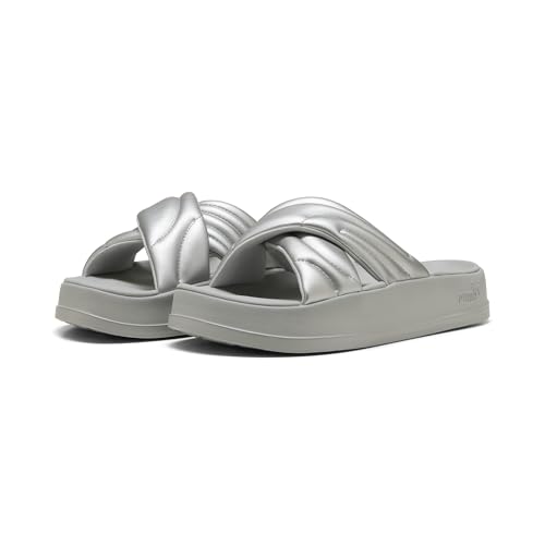 PUMA PUMA Women's LEADCAT PLATFORM Slide Sandal, Puma Aged Silver-Gray Echo, 9