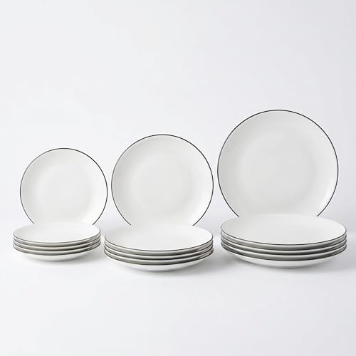 SANTA CLARA | Vajilla Completa 12 Piezas Vidrio Opal para 4 Personas, Apta Microondas y Lavavajillas, Vajilla Ischia Negra Decorada para Hogar y Cocina