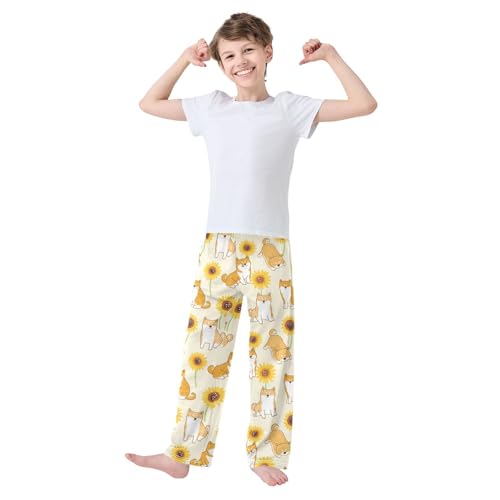 Boys' Pants Sunflower with Cute Dogs Long Bottoms Jogger Pants Elastic Waist Trousers with Pockets S-XL2