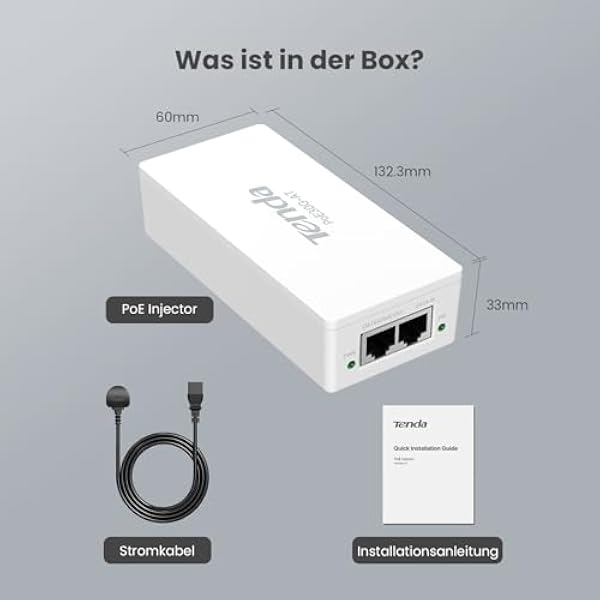 Гигабитный PoE-инжектор Tenda, PoE+ IEEE 802.3af/at, до 30 Вт, дальность до 100 м, Plug & Play, белый (PoE30G-AT)