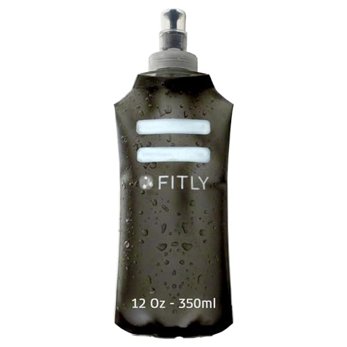 FITLY 12 oz - 350ml (F3B) Soft Water Bottle Shrink As You Drink Soft Flask for Hydration Pack Folding Water Bottle Ideal for Running, Hiking, Cycling, Climbing & Rigorous Activity, Black
