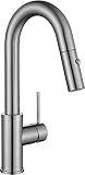 AguaStella AS59BN Brushed Nickel Bar Faucet or Prep Kitchen Sink Faucet with Pull Down Sprayer and S