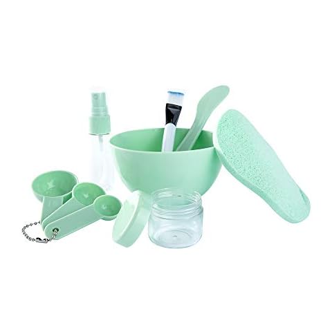 PPINA Facemask Mixing Tool Sets, Lady Facial Care Mask Facemask Mixing Tool Sets, Mask Bowl Spatula Brush Spray Bottle Puff Soaking Bottle Gauges 9 in 1 Set (Green) Cover