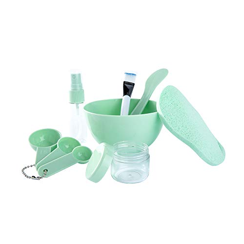 PPINA Facemask Mixing Tool Sets, Lady Facial Care Mask Facemask Mixing Tool Sets, Mask Bowl Spatula Brush Spray Bottle Puff Soaking Bottle Gauges 9 in 1 Set (Green)