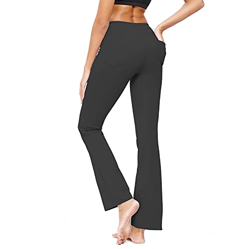 OURCAN Pantalones De Yoga Bootcut para Mujer Pantalones Deportivos con Bolsillos Leggings Pantalones Bootleg Pantalones De Entrenamiento Elásticos (Black, 2XL) Cover